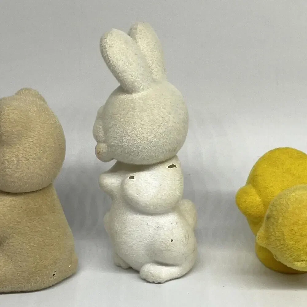 Flocked Fuzzy Bunny Chick Bear Avon Cologne Bottle Vintage 70s LOT of 3 Empty‎